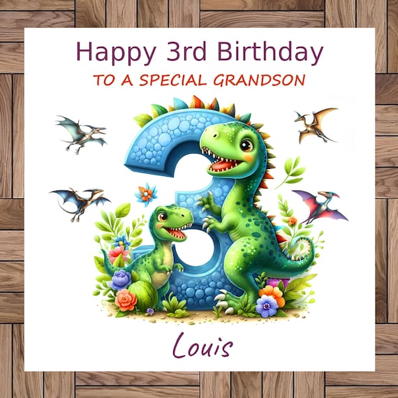 Personalised 3rd Birthday Card: Dinosaur Theme, Handmade