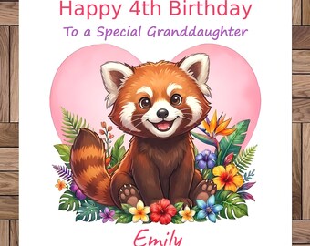 Carte d'anniversaire personnalisée : panda roux, tout âge/parent, fait main