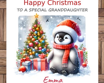 Personalised Christmas Card, A Christmas Penguin, Any Relative & Name, Handmade