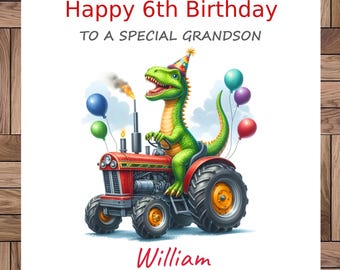Carte d'anniversaire personnalisée avec dinosaure et tracteur : tous les âges et parents, fait main