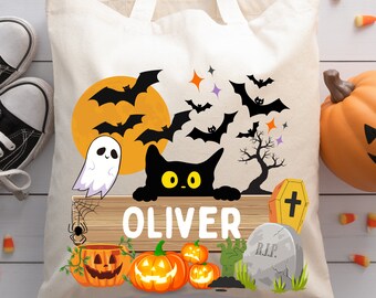 Kids Halloween 300dpi Sublimation png, Halloween Cat, Halloween Sublimation, Kids Personalized, Halloween Tote,Black Cat, Bats 300dpi
