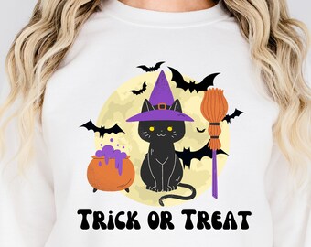 Halloween Sublimation Design • 300dpi PNG • Trick or Treat  • Halloween Tshirt • Tote Sublimation • Witch Cat • Halloween Sublimation