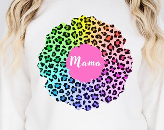 Mama Leopard Rainbow Sublimation Design: Mother's Day PNG (300dpi Digital Download