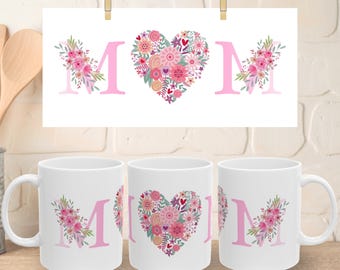 Mama Flower Heart Mug, Mother's Day Mug Wrap PNG, Mom Sublimation 11oz 15oz, Floral Mum Coffee Cup, Mother's Christmas Mug Wrap png 300dpi