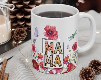 Mama Wildflower Mug, Mother's Day Mug Wrap Floral Mug PNG Sublimation 11oz 15oz, Floral Mama Coffee Cup, mothers day sublimation png 300dpi