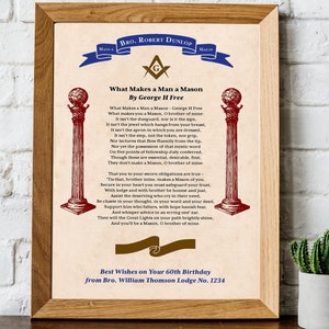 PRINTED Personalised Masonic Poems. Perfect gift for a freemason, newly installed Masters, friends or unique Christmas or birthday present.