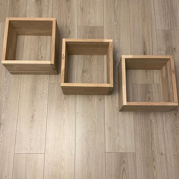 Oak Square Floating Shelf Square floating shelf Quality Wood Shelf Quality Shelving Library Handmade Solid Wood Cube Floating Shelf