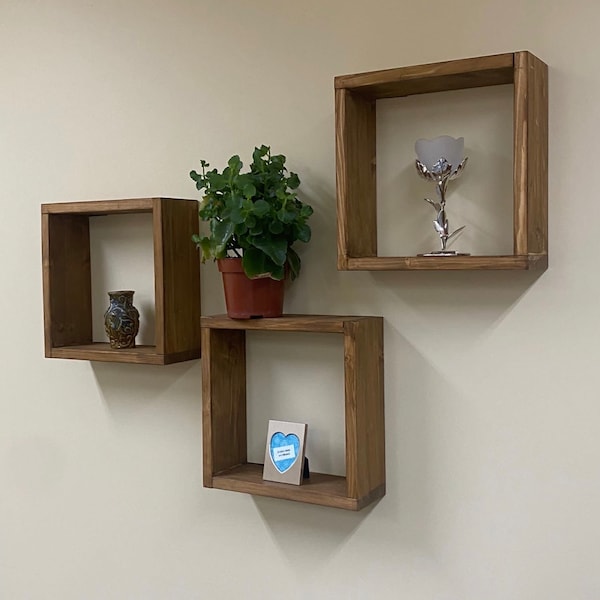 Square Floating Shelf | Quality Wood Shelf | Birch Shelf | Library | Handmade | Solid Wood Cube Floating Shelf | Home Office