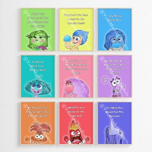 Inside Out 2 Postacie, Sztuka dla dzieci w pokoju dziecięcym - Wystrój szkoły - Słodkie plakaty Sztuka akwarelowa - Pozytywne afirmacje - Kontrola emocji