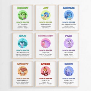 Inside Out 2 Postacie, Sztuka dla dzieci w pokoju dziecięcym - Wystrój szkoły - Słodkie plakaty Sztuka akwarelowa - Pozytywne afirmacje - Kontrola emocji