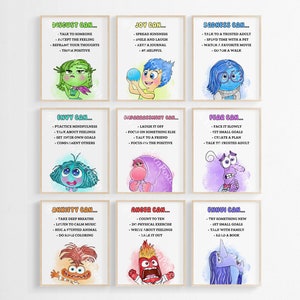 Inside Out 2 Postacie, Sztuka dla dzieci w pokoju dziecięcym - Wystrój szkoły - Słodkie plakaty Sztuka akwarelowa - Pozytywne afirmacje - Kontrola emocji