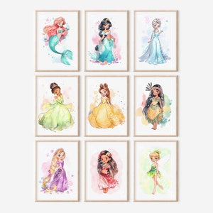Prinzessinnen Set Mit 9 Postern - Wandkunst Dekor - Mädchenzimmer Dekor - Prinzessin Kinderzimmer - Prinzessinnen Print Kinderzimmerdekoration