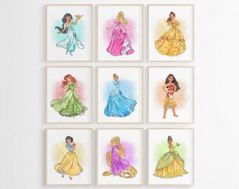Princesses Set Of 9 Posters - Wall Art Decor - Girl Room Decor - Princess Nursery - Princess Print Kid's Bedroom Decoration