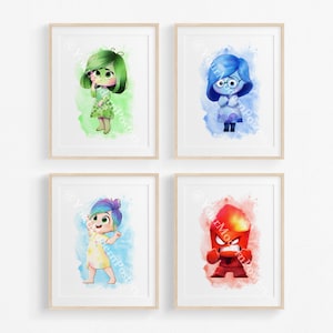 Inside Out Characters Gallery Wall - Nursery Room Wall Art Decor - Kids Room Posters - Watercolor Wall Art - Joy, Sadness, Anger, Disgust