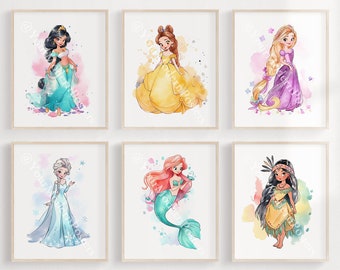 Princesses Set Of 6 Posters - Wall Art Decor - Girl Room Decor - Princess Nursery - Princess Print Kid's Bedroom Decoration