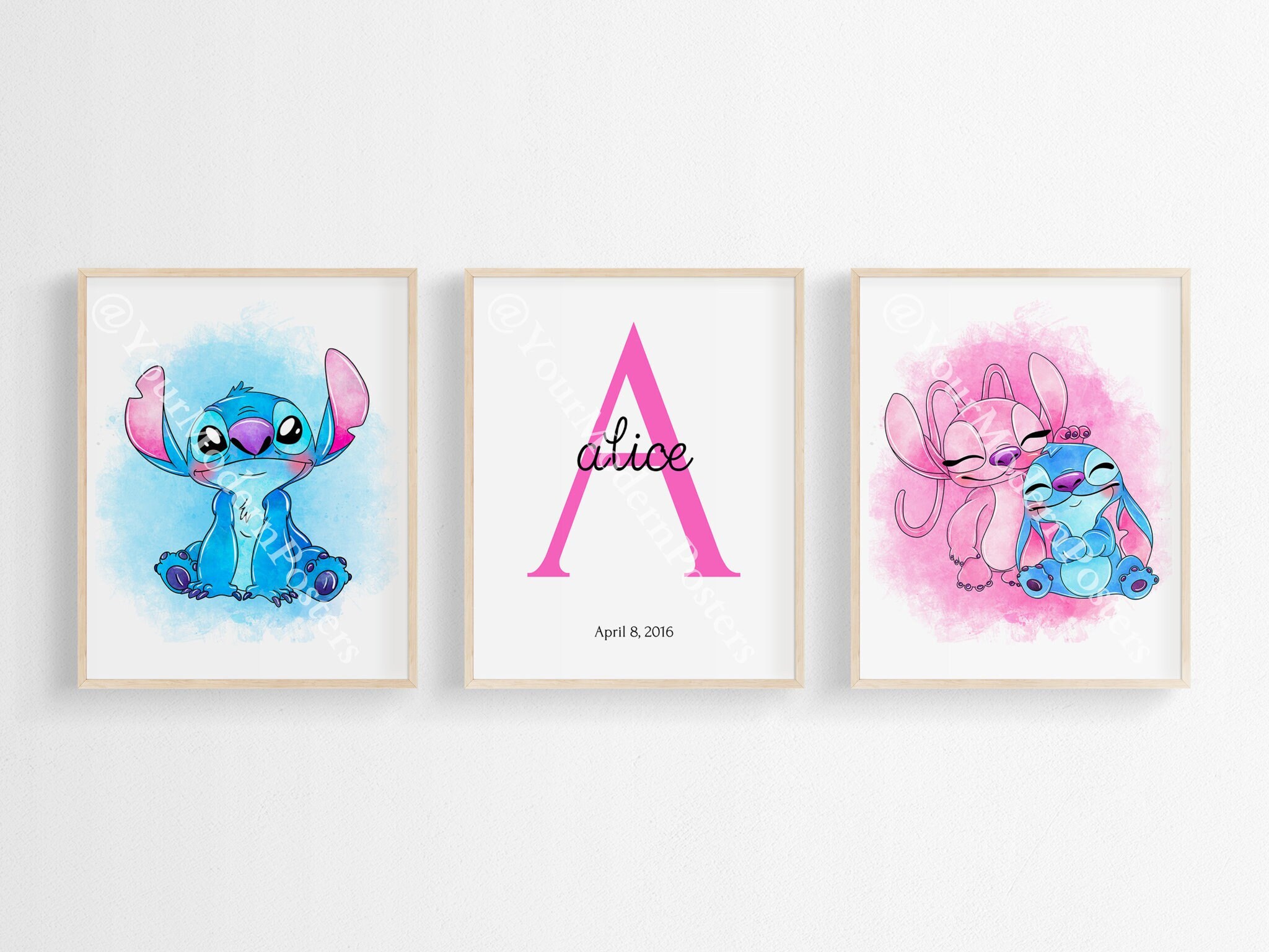 Stitch R Initial Custom Stitch and Angel Watercolor Art Nursery Room Wall Gifts ...