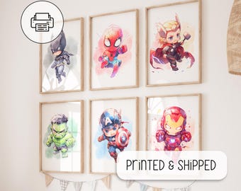 Superhero Wall Art Prints, Boys Nursery Room Decor, Set of 6 Superhero Posters, Gentle Superhero Print, Cute Superhero Nursery Decoration