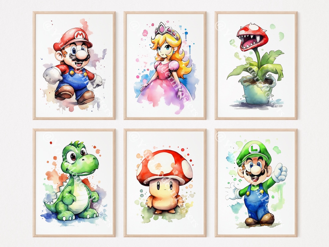 Cute Set of 6 Super Mario Posters Prints for Kids, Super Mario Painting ...
