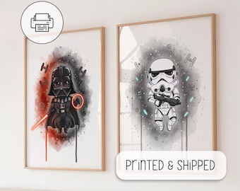 2 Star Wars-poster - Star Wars-muurkunst, babykamerdouche, prints voor kinderen - Starwars-kwekerij - Star Wars-cadeau, kinderkamer, slaapkamer, jongenscadeau