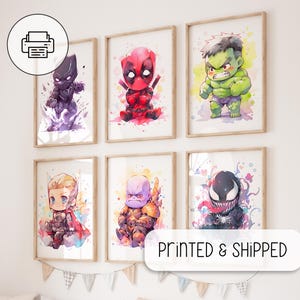 Chibi Superhero Prints - Superhelden Wand Kunst Dekor - Kinderzimmer Dekor - Kunst Galerie Wand - Set von 6 Superhelden Poster - Baby Zimmer Dekor
