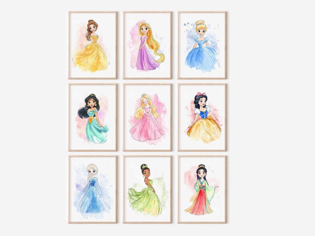 Princesses Set of 9 Posters - Wall Art Decor - Girl Room Decor ...