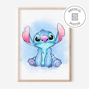 Impression d&#39;art aquarelle Lilo et Stitch - Poster Lilo et Stitch - Cadeaux de décoration murale pour chambre d&#39;enfant - Peinture Stitch - Poster Ohana Means Family