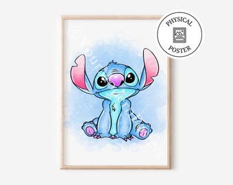 Lilo And Stitch Watercolor Art Print - Lilo And Stitch Poster - Nursery Room Wall Decor Gifts - Stitch Painting - Ohana Means Family Poster