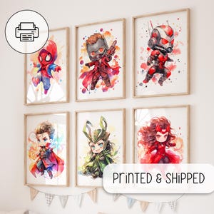 Chibi Superhero Prints - Superhelden Wand Kunst Dekor - Kinderzimmer Dekor - Kunst Galerie Wand - Set von 6 Superhelden Poster - Baby Zimmer Dekor