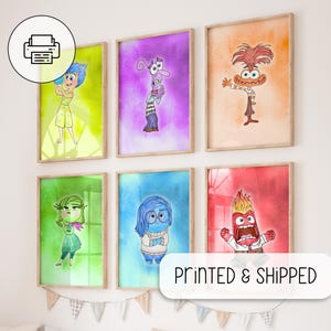 Inside Out Characters Gallery Wall - Nursery Room Wall Art Decor - Kids Room Posters - Watercolor Wall Art - Joy, Sadness, Anger, Disgust