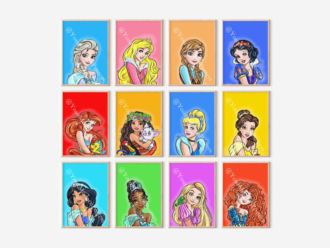 Princesses Set of 12 Prints, Wall Art Decor, Girl Room Decor, Princess ...