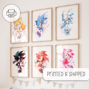 Lindo conjunto de carteles de Sonic the Hedgehog, arte de pared para guardería, impresiones de Sonic y Tails, regalo de Sonic, decoración de habitación infantil, arte de pared de Sonic the Hedgehog