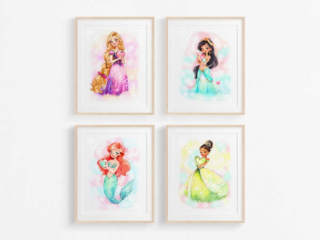 Princesses Set of 4 Posters - Love Wall Art Decor - Girl Room Decor ...