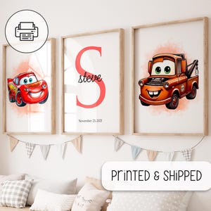Cars Custom Name Print - Personalized Boy Gift Poster - Cars Nursery Bedroom Prints - Custom Initial Name Print - Cars Art Set Of 3 Prints