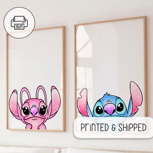 Cute Stitch and Angel Faces Posters - Nursery Room Wall Gifts - Lilo And Stitch Poster - Nursery Room Wall Decor, Ohana Means Family Poster