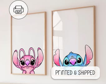 Niedliche Stitch and Angel Faces Poster - Kinderzimmer Wand Geschenke - Lilo und Stitch Poster - Kinderzimmer Wanddekoration, Ohana Means Family Poster