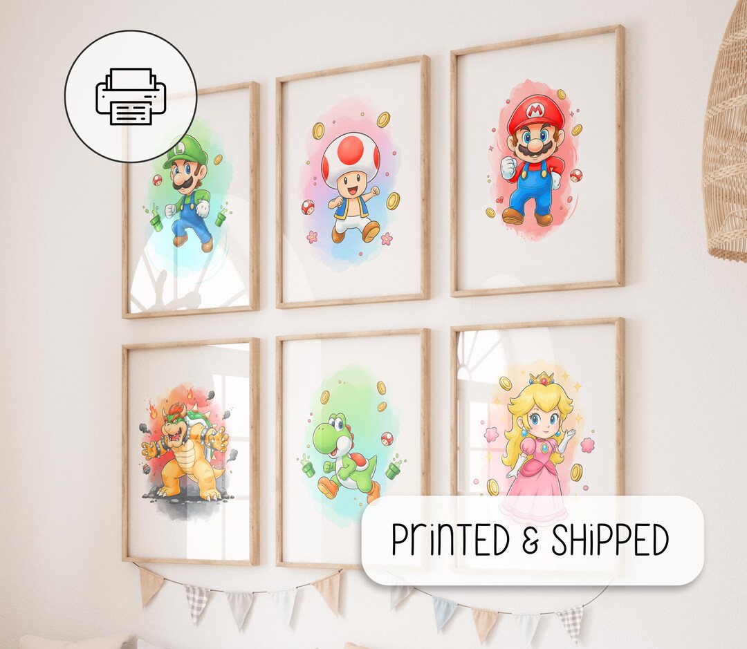 Cute Set of 6 Super Mario Posters - Prints for Kids, Super Mario ...