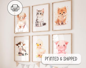 Bauernhof Tiere Set mit 6 Stücken - Bauernhof Themen Zimmer - Tier Spielzimmer Dekor - Kinder Schlafzimmer Kunst - Aquarell Baby Tiere Druck, Babyparty Geschenk
