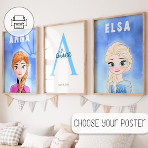Wanddecoratie meisjeskamer, gepersonaliseerde prinses aquarel kunst, prinses muurfoto&#39;s, decor kinderkamer meisjeskamer, aangepaste eerste naam afdrukken