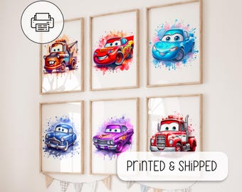 Set Of 6 Watercolor Cars Prints - Boy Gift Poster - Cars Nursery Boys Room Bedroom Prints - Nursery Art Decor - Cars Movie Poster