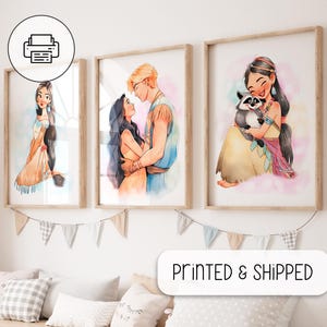 Set Of 3 Pocahontas Posters - Watercolor Art Print - Wall Art Gift - Cute Poster Prints - Watercolor Painting - Girl Room Wall Decoration