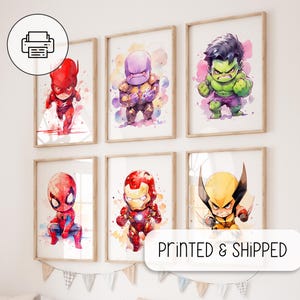 Chibi Superhero Prints - Superhelden Wand Kunst Dekor - Kinderzimmer Dekor - Kunst Galerie Wand - Set von 6 Superhelden Poster - Baby Zimmer Dekor
