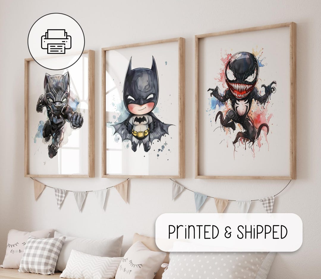 Set of 3 Superhero Watercolor Prints, Superhero Wall Art Decor, Nursery ...