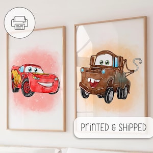 Set Of 2 Watercolor Cars Movie Prints - Boy Gift Poster - Cars Nursery Boys Room Bedroom Prints - Nursery Art Decor - Cars Movie Poster