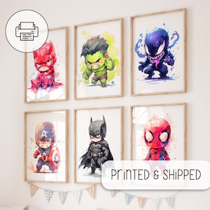Chibi Superhero Prints - Superhelden Wand Kunst Dekor - Kinderzimmer Dekor - Kunst Galerie Wand - Set von 6 Superhelden Poster - Baby Zimmer Dekor