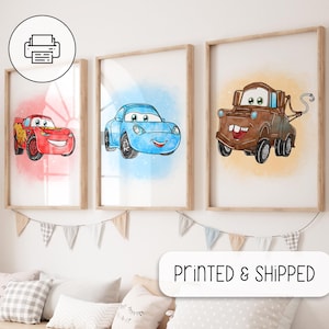 3er Set Aquarell Autos Poster - Autos Wand Kunst Dekor - Aquarell Wandbehang Dekor - Autos Druck - Babyparty Geschenk - Geburtstagsgeschenk Jungen