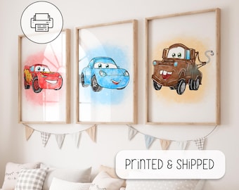 Set di 3 poster di auto ad acquerello - Decorazione da parete con auto - Decorazione da parete ad acquerello - Stampa di auto - Regalo per baby shower - Regalo di compleanno per ragazzi