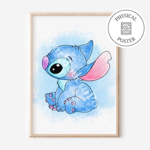 Impression d&#39;art aquarelle Lilo et Stitch - Poster Lilo et Stitch - Cadeaux de décoration murale pour chambre d&#39;enfant - Peinture Stitch - Poster Ohana Means Family