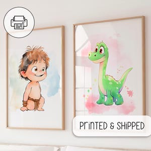 Cute Set Of Good Dinosaur Characters - Nursery Room Wall Art - Kids Room Nursery Prints - Watercolor Effect - Children Bedroom Decor