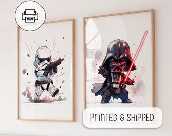 2 Star Wars-poster - Star Wars-muurkunst, babykamerdouche, prints voor kinderen - Starwars-kwekerij - Star Wars-cadeau, kinderkamer, slaapkamer, jongenscadeau