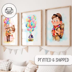 Set Of 3 Up Movie Posters - Balloon House Print - Watercolor Style Prints - Kids Room Decor - Wall Art Gift - Girl Room Wall Decoration